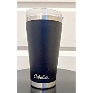 Cabela's Stainless Steel 20 oz Tumbler Black Magslider Lid Bottle Opener Bottom
